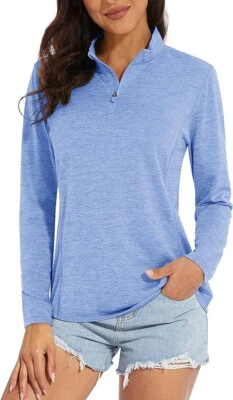 Camisa de golf para mujer PGA TOUR Performance elástica cepillada manga brezo, azul, S Foto 1 de 3