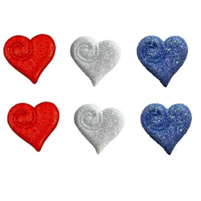 Patriotic Glitter Heart Buttons - Craft Sewing Scrap - Shelly's Buttons - July 4 - Image 1 of 2