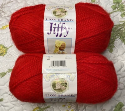 Lion Brand Yarn Jiffy #112 RED 3oz 135yd Crochet Knitting 2PK Same Dye Lot - Image 1 of 4