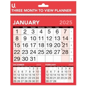 Planificador rojo y negro 2025-2026 - Tres meses para ver calendario impresión grande oficina - Imagen 1 de 1