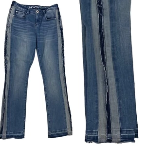Pantalones de mezclilla INC para mujer talla 4 desgastados borde crudo esmoquin a rayas dobladillo liberado azul - Imagen 1 de 11