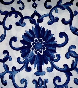 Vtg Cotton Floral Fabric Great Condition Curtain 56”x2.7Yd Beautiful Blue Zinnia - Picture 1 of 12