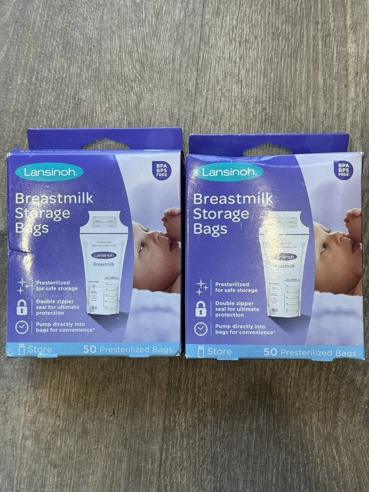 ¡Paquete de 2! Bolsas de almacenamiento de leche materna Lansinoh con doble cremallera. 50 bolsas por caja Foto 1 de 1