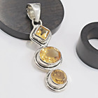 Natural Citrine Pendant 925 Sterling Silver Beautiful Three Stone Jewelry Gift A
