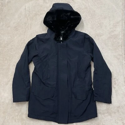 Abrigo Banana Republic Mujer Pequeño Negro Parka Con Capucha Piel Sintética Forrado Sherpa Invierno Foto 1 de 4