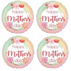 Set of 4 Happy Mother's Day FLORAL Circle Foil Balloons - 17inch - Picture 1 of 3
