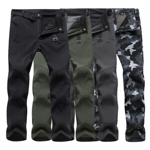 Mens Thick Fleece Thermal Trousers Tactical Waterproof Soft Shell Cargo Pants au