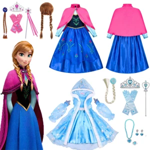 Kids Girls Anna Elsa Princess Costume Fancy Dress Party Cosplay Wig Glove Outfit - Picture 1 of 32