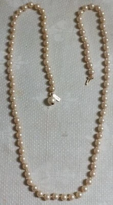 Vintage Marvella GT Metal Pin Clasp .25" Wide Faux Pearl Bead 24" Necklace - Image 1 of 4