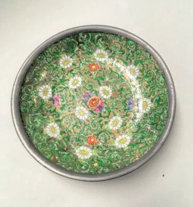 Vintage Andrea Japanese Porcelain Ware Pewter Encased Green Enamel Bowl  - Picture 1 of 7