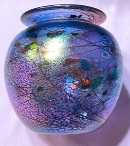 VINTAGE SCHÖNES IRISIERENDES LOUIS VIA STUDIO KUNSTGLAS 4 Zoll VASE - Bild 1 von 5