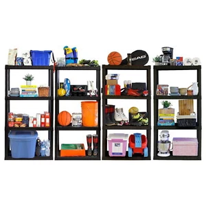 4-Count 4-Shelf Plastic Garage Shelves Unit Storage Shelf Rack Shelving Black US - Bild 1 von 7