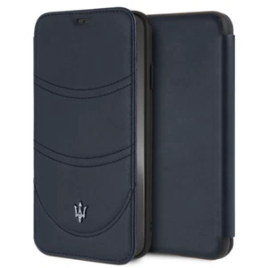 Maserati iPhone XS Max Tasche Book Case Cover Real Leder Granslusso Blau Navy - Bild 1 von 4