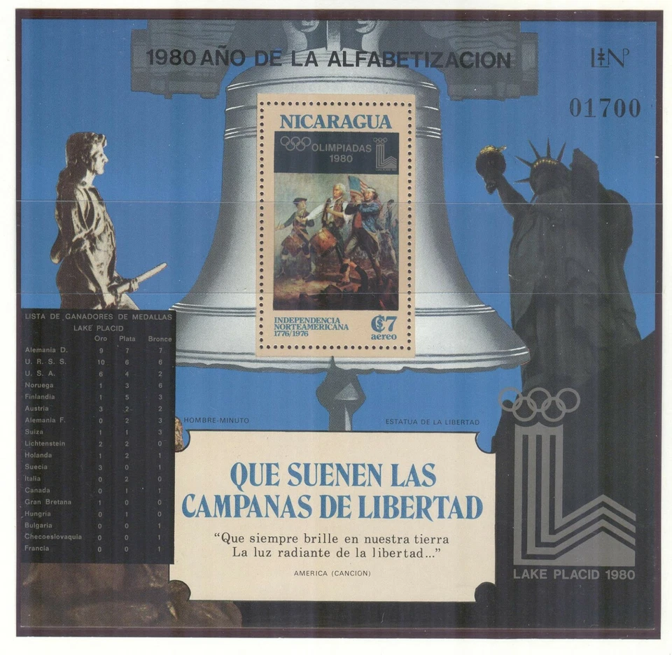 NIcaragua Olympic Games Lake Placid 1980 perforated block MNH - Image 1 of 1