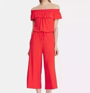 Lauren Ralph Lauren Womens Matsuko Off-The-Shoulder Cropped Jumpsuit Red XS - Picture 1 of 18