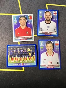 63 - 2022 World Cup Stickers Blue, Red & White Borders. France, CR7, Kane - Picture 1 of 2