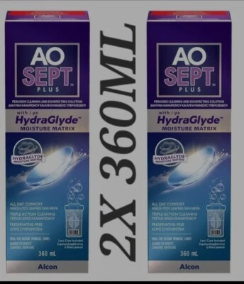 AOSEPT AO SEPT Plus Contact Lens Cleaning Disinfectant HydraGlyde 360ml X2
