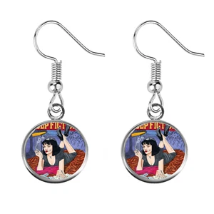 Pulp Fiction Uma drop earrings, stainless steel/glass, 3.6cm length 12mm width - Picture 1 of 3