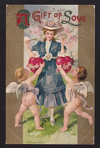 Goldemb. 1910 Schmucker Amor Valentinstag Glamour Girl Postkarte - Bild 1 von 2