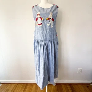 Vintage Novelty Bunny Rabbit Sleeveless Maxi Dress Easter Spring Garden Casual - Picture 1 of 9