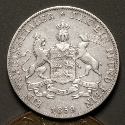 German State WÜRTTEMBERG 1859 Thaler XF KM# 601 - Image 1 of 4