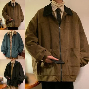 Spring Autumn Mens Corduroy Jacket Fashion Color Patchwork Oversized Fit - Picture 1 of 56