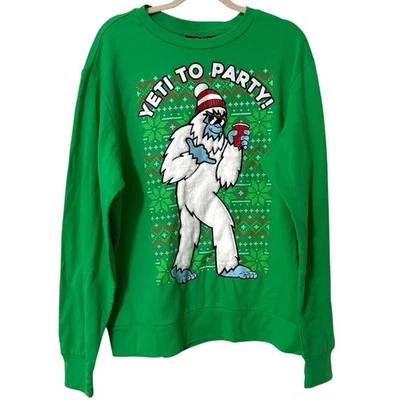 “Yeti to Party” Green Large Holiday Sweatshirt Ugly Christmas Sweater - Image 1 of 4