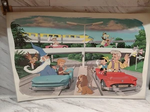 Vintage 1964 Disneyland Original Restaurant Place Mat Pinocchio Lady Tramp Used - Picture 1 of 2