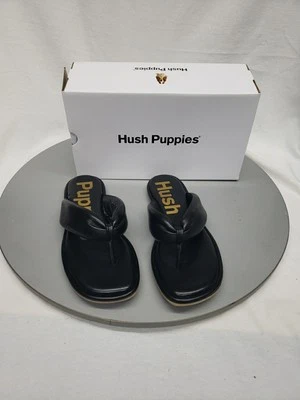 Nuevo en caja Hush Puppies Emily Toepost audaz cuero negro diapositivas talla 7 M Foto 1 de 4