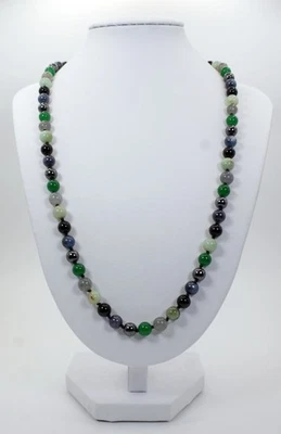 Collar de 20" Shungita Crisoprasa Esmeralda Cianita Labradorita y Hematita, 6mm Foto 1 de 4