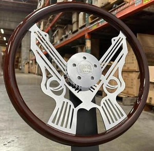 18" Chrome Gun Spoke Dark Wood Grip, 5 Hole Peterbilt Kenworth Big Rig - Bild 1 von 6