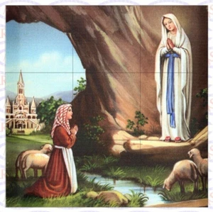 Nuestra Señora de Lourdes 9 piezas MURAL DE BALDOSAS DE CERÁMICA 24""x24"" Mosaico salpicadero decoración de pared - Imagen 1 de 2