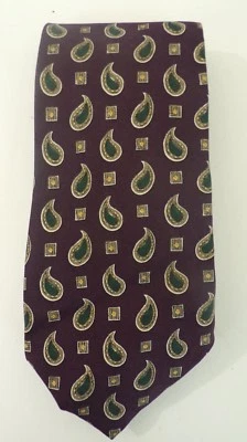 Corbata clásica 100 % seda con estampado de cachemira púrpura y verde LANDS END para hombre Foto 1 de 3