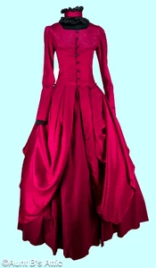 Victorian 19th Century Dress Dark Red 3Pc Skirt Over Dress & Lace Choker Small - Picture 1 of 11
