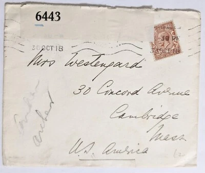 Siamese Leg., London--Wife of Diplomat, Jens Westengard, MA, US/CENS./1.5p/1918! - Image 1 of 2