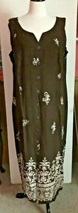 R & K SIZE 16W SLEEVELESS LONG DRESS, BUTTON FRONT, LADDER BACK, BROWN & WHITEE - Picture 1 of 5