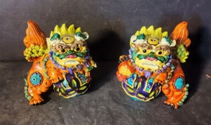 Wucai Koji Pottery Foo Dog Lion Fengshui RARA coppia vintage resina cinese - Foto 1 di 7