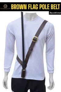FLAG POLE HOLDER BELT CROSS STRAP BROWN Genuine Leather Belt Flag Army Parade BE - Picture 1 of 11