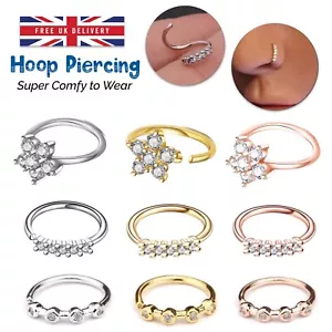 Hoop Septum Earrings Daith Nose 8mm Piercing Tragus Cartilage 20G Helix Rook UK - Picture 1 of 21
