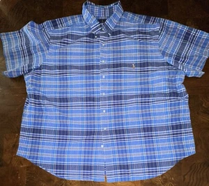 Ralph Lauren Mens 3XB Short Sleeve Shirt Button Up Blue Plaid 100% Cotton  - Picture 1 of 4