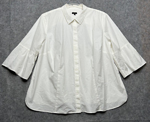 Talbots Blouse Womens 24W White Cotton Nylon Tunic Bell Sleeve Button Up Classic