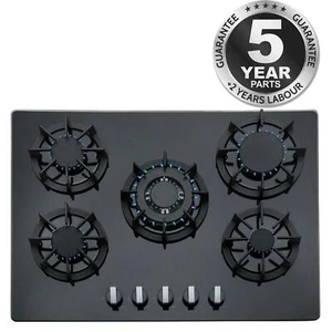 SIA R8 70cm Black 5 Burner Gas On Glass Hob With Cast Iron Pan Stands - Picture 1 of 12