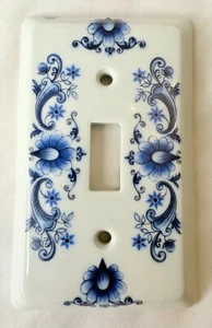Piatto coperchio interruttore lampada da parete porcellana blu e bianca vintage UCDA Limoges - Foto 1 di 6