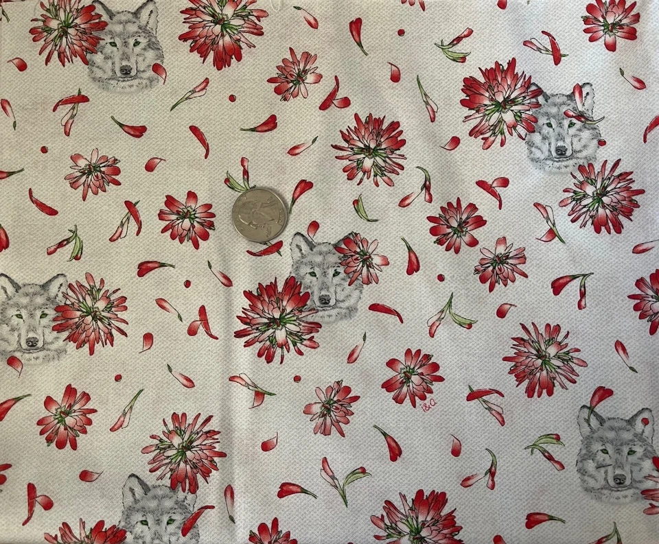 Indian Paintbrush WOLF FLORAL 100% COTTON FABRIC QUILTING SEWING INK & ARROW - Image 1 of 1