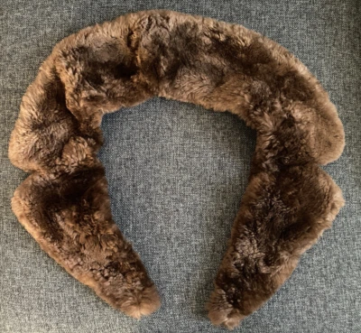 Vintage brown rabbit ? or faux fur notched collar 36" long satin lined clean - Image 1 of 4