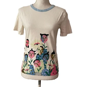 Nordstrom by Cristina Martinez Girls Graphic Tee Shirt Ivory Flowers Size M/L? - Picture 1 of 4
