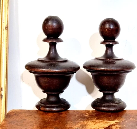 2 Antique wood finials Grandfather clock Bed Post toppers Furniture restoration Cover