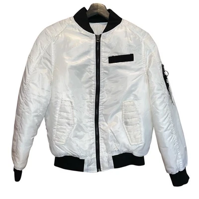 Southpole 男孩闪亮白色轰炸机夹克黑色装饰 M 10/12 码 — 第 1/4 张图片