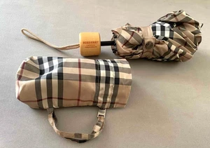 Burberry Nova Check  Folding Umbrella Wooden Handle and Storage Pouch - Picture 1 of 13