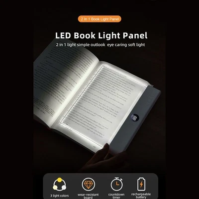 Book Light, Rechargeable Clear LED Flat Reading Light with 3 Colors Timer, D... - Imagem 1 de 4